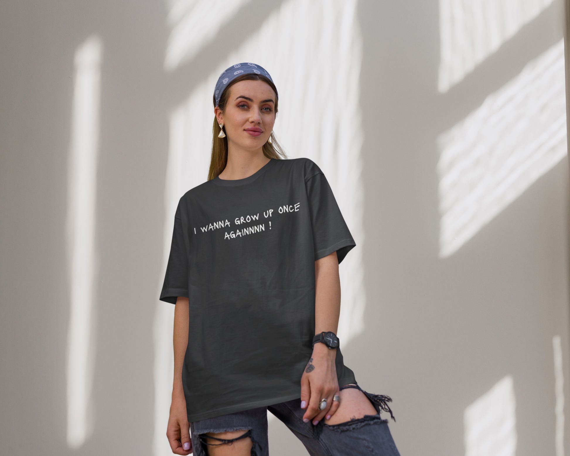 Wanna Grow Up Once Again College Oversized T-shirt, black color