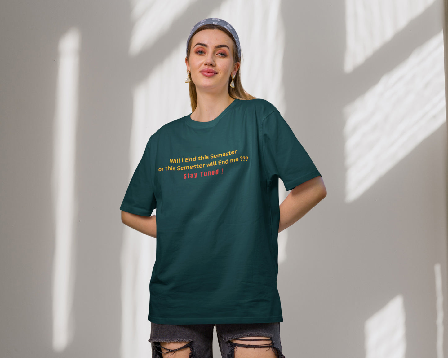 Semester Pain College Oversized Tshirt, Bottle Green color