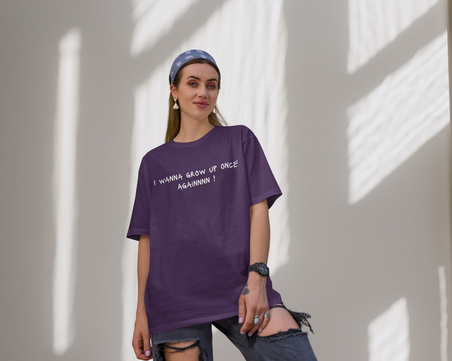 Wanna Grow Up Once Again College Oversized T-shirt, Purple color