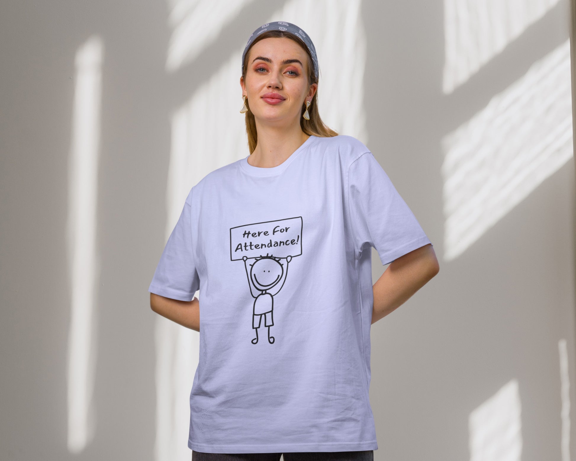 Here for Attendance College Oversized T-shirt, lavender color