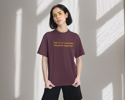 University's Happiness College Oversized Tshirt, Maroon color