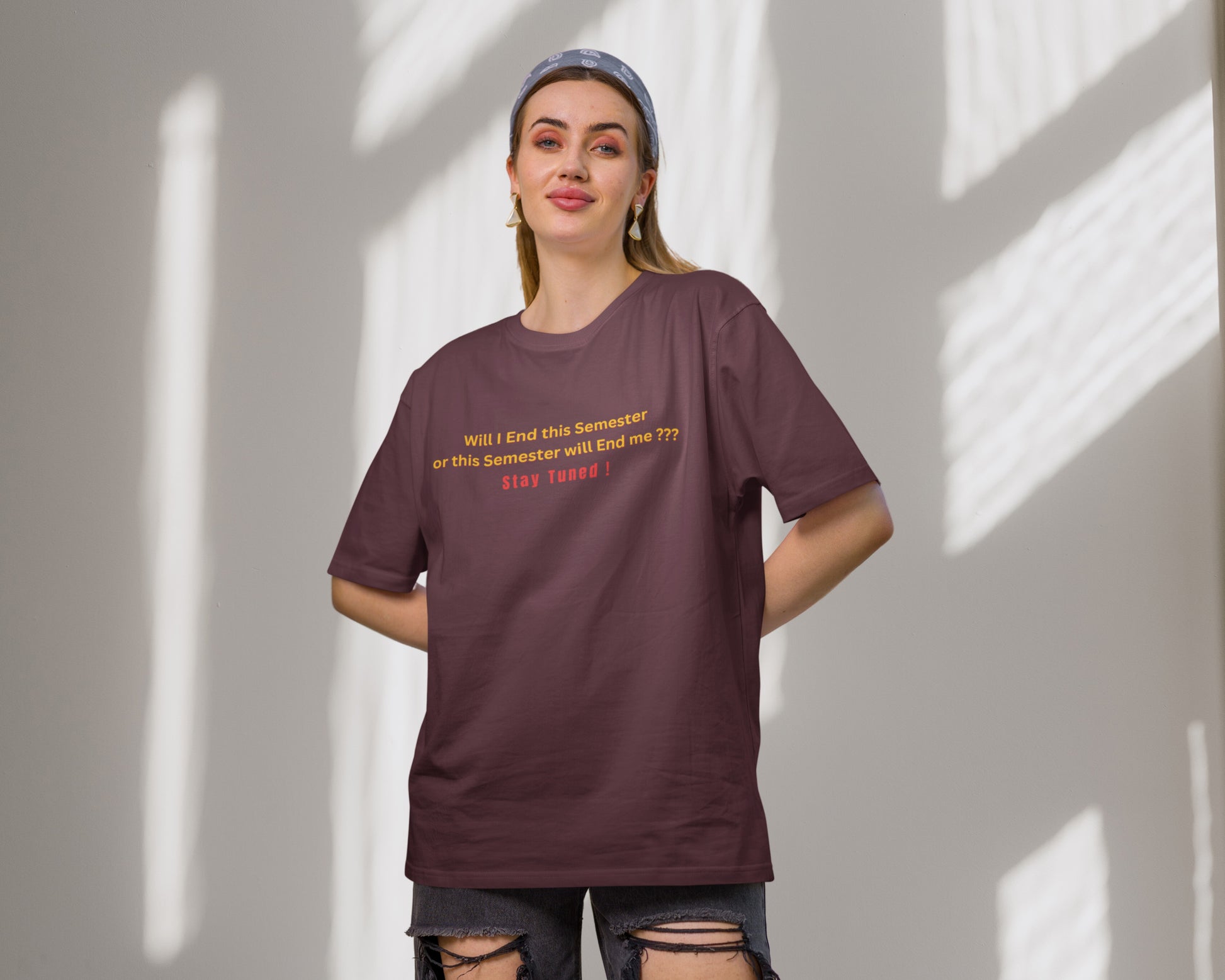 Semester Pain College Oversized Tshirt,  Marooncolor