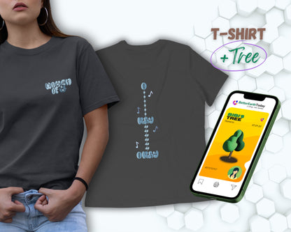 Back and front view of printed women t-shirt cover image with TreeCard. Design inspired by "Don't you worry by Shakira".