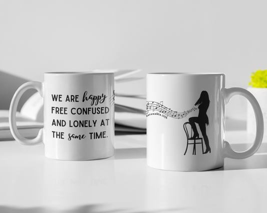 Happy and Lonely Coffee Mug - Black on White