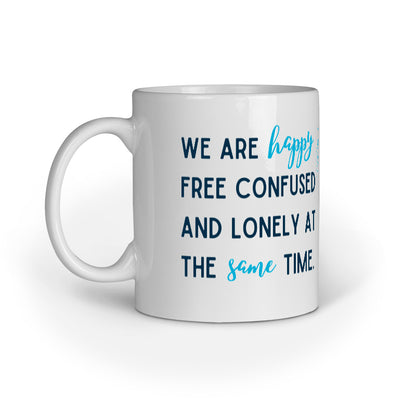 Happy and Lonely Coffee Mug - Navy Blue on White