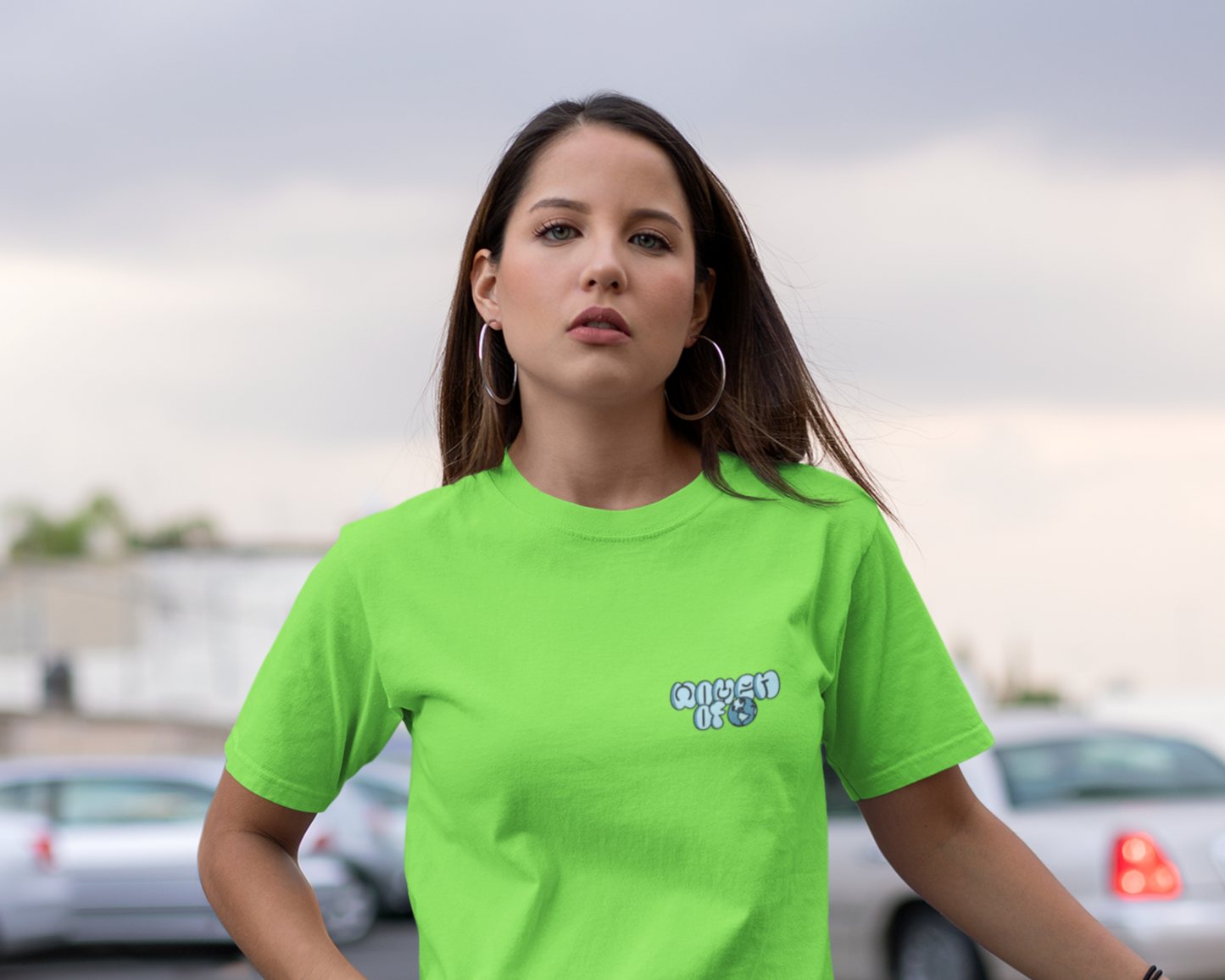 Front image of model wearing Green t-shirt dress for women.