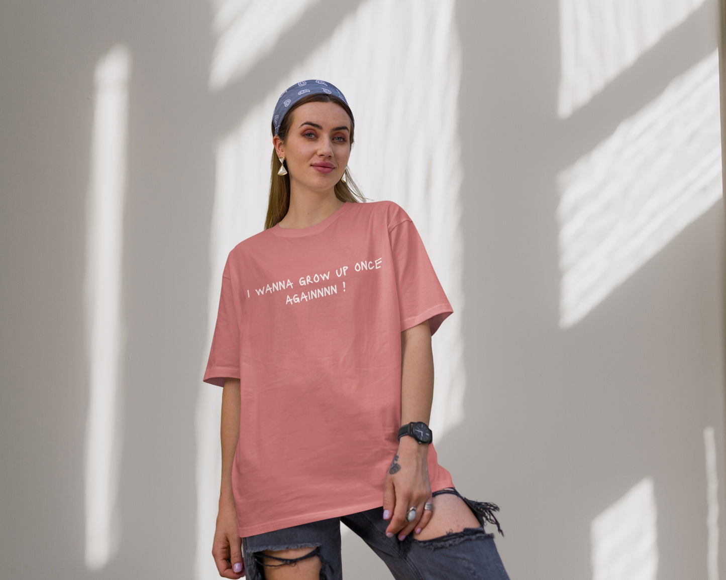 Wanna Grow Up Once Again College Oversized T-shirt, Coral Color