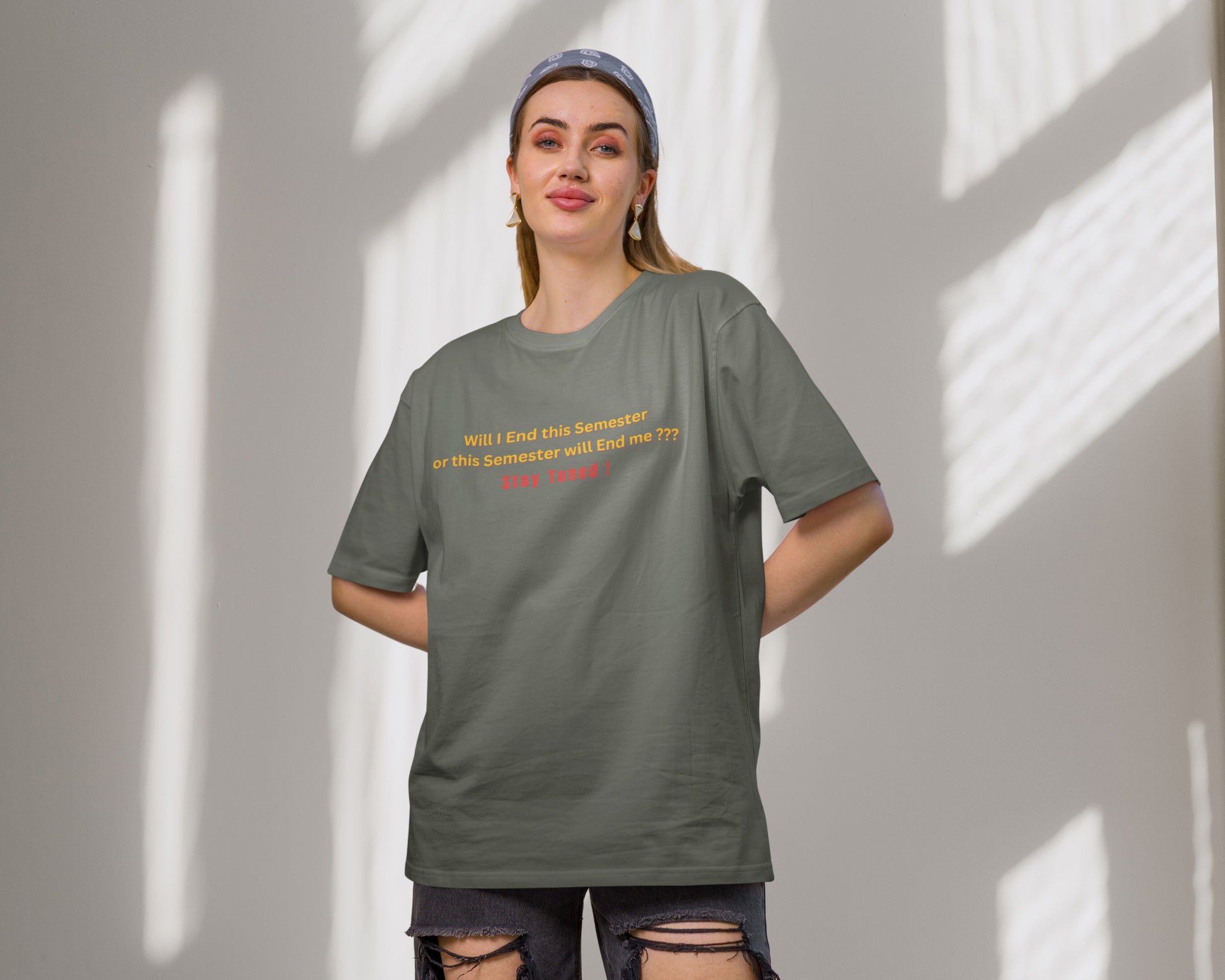 Semester Pain College Oversized Tshirt, Grey Melange color