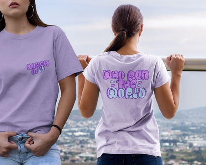 Model showcasing front and back of women t-shirt design.