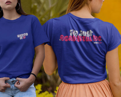 Model showcasing front and back of women t-shirt design.